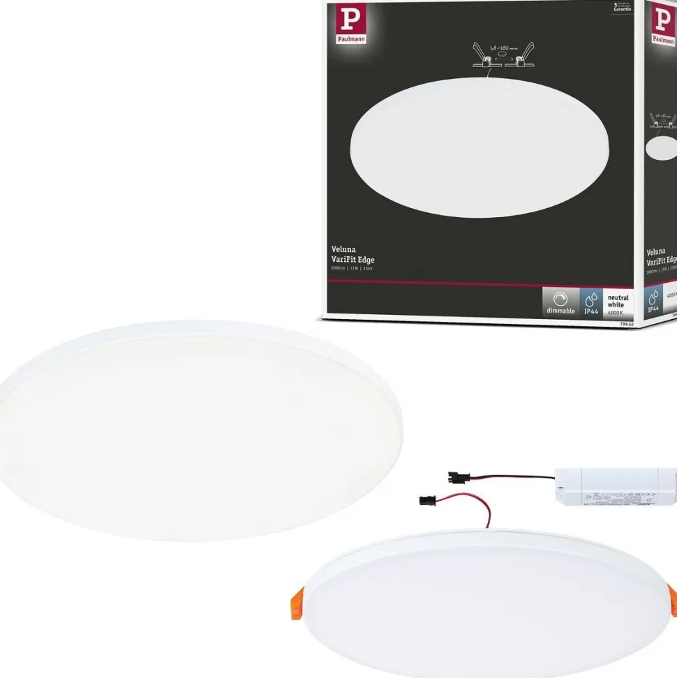 Upotettava LED-paneeli Paulmann VariFit Veluna Edge, IP44, Ø20cm, 17W, 4000K, himmennettävä, valkoinen