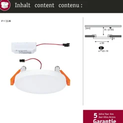 Upotettava LED-paneeli Paulmann VariFit Veluna Edge, IP44, Ø9cm, 6W, 3000K, himmennettävä, valkoinen