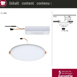 Upotettava LED-paneeli Paulmann Veluna, Smart Home Zigbee 3.0, IP44, Ø18.5cm, 14W, säädettävä värilämpötila, himmennettävä