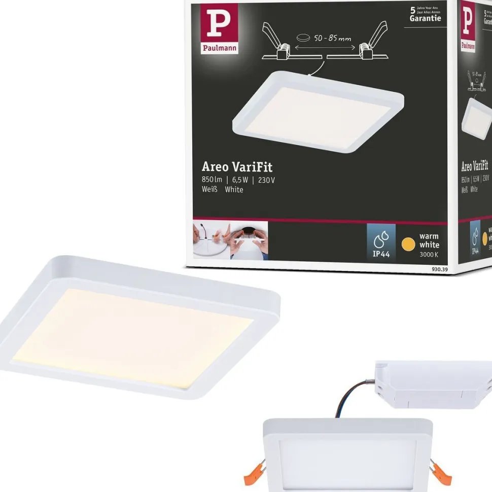 Upotettava LED-paneeli Paulmann VariFit Areo, IP44, 11.8x11.8cm, 6.5W, 3000K, valkoinen