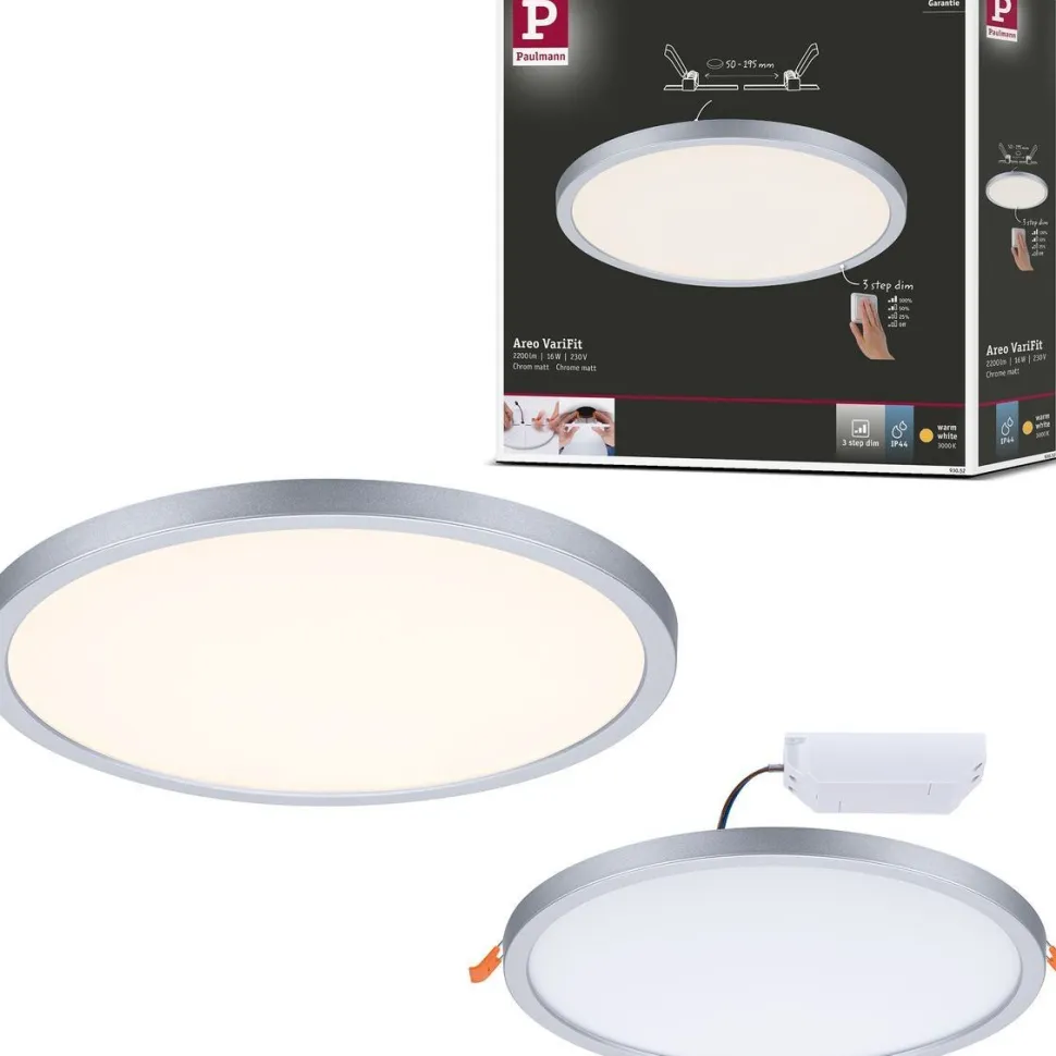 Upotettava LED-paneeli Paulmann VariFit Areo, IP44, Ø23cm, 16W, 3000K, himmennettävä, valkoinen
