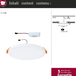 Upotettava LED-paneeli Paulmann VariFit Veluna Edge, IP44, Ø16cm, 12W, 3000K, himmennettävä, valkoinen