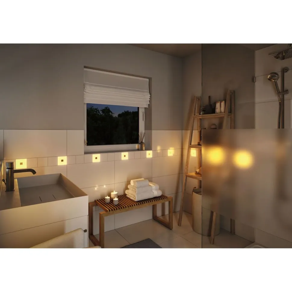 Upotettava LED-seinävalaisinsarja Paulmann LumiTiles, 5 valaisinta, Smart Home Zigbee 3.0, IP44, 10x10cm, RGBW+, himmennettävä, valkoinen