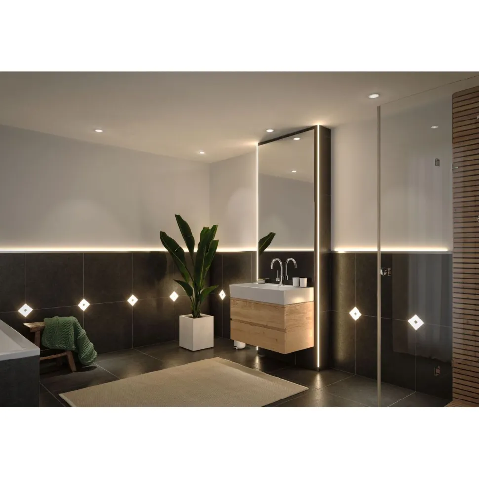 Upotettava LED-seinävalaisinsarja Paulmann LumiTiles, 2 valaisinta, Smart Home Zigbee 3.0, IP44, 10x10cm, RGBW+, himmennettävä, valkoinen