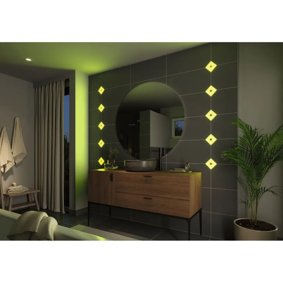 Upotettava LED-seinävalaisinsarja Paulmann LumiTiles, 2 valaisinta, Smart Home Zigbee 3.0, IP44, 10x10cm, RGBW+, himmennettävä, valkoinen