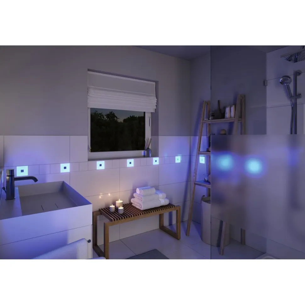 Upotettava LED-seinävalaisinsarja Paulmann LumiTiles, 2 valaisinta, Smart Home Zigbee 3.0, IP44, 10x10cm, RGBW+, himmennettävä, valkoinen