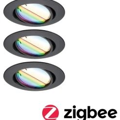 Upotettava LED-valaisin Paulmann Base Coin, 3kpl, Smart Home Zigbee 3.0, Ø90mm, himmennettävä, RGBW+, mattamusta