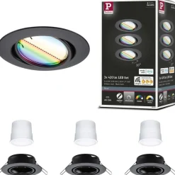 Upotettava LED-valaisin Paulmann Base Coin, 3kpl, Smart Home Zigbee 3.0, Ø90mm, himmennettävä, RGBW+, mattamusta