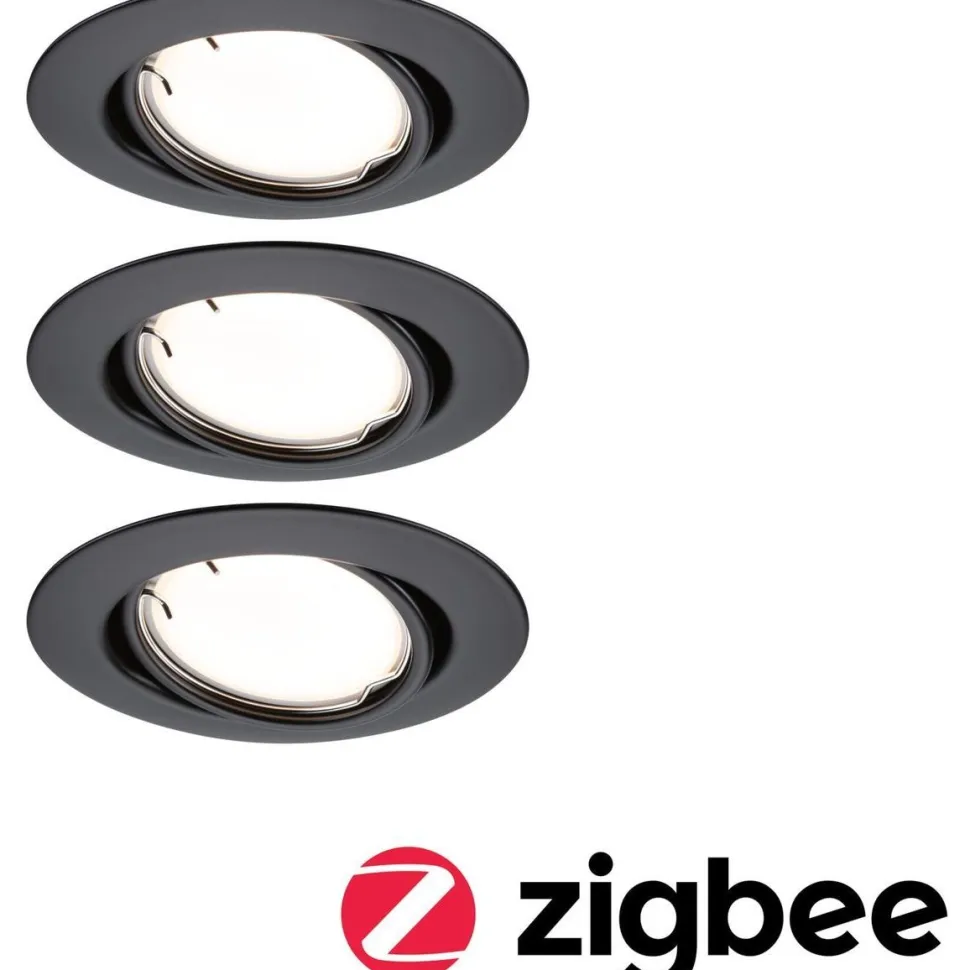 Upotettava LED-valaisin Paulmann Base Coin, 3kpl, Smart Home Zigbee 3.0, Ø90mm, himmennettävä, 3000K, mattamusta