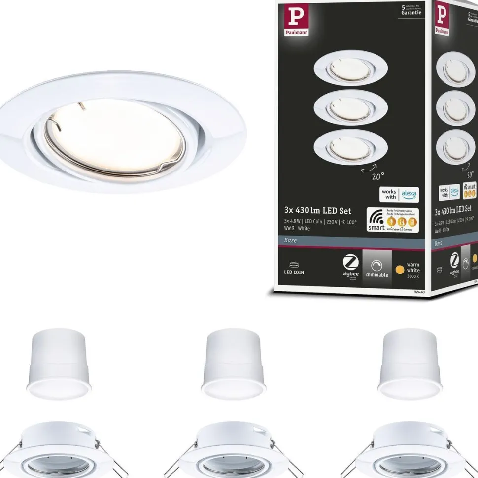 Upotettava LED-valaisin Paulmann Base Coin, 3kpl, Smart Home Zigbee 3.0, Ø90mm, himmennettävä, 3000K, mattamusta