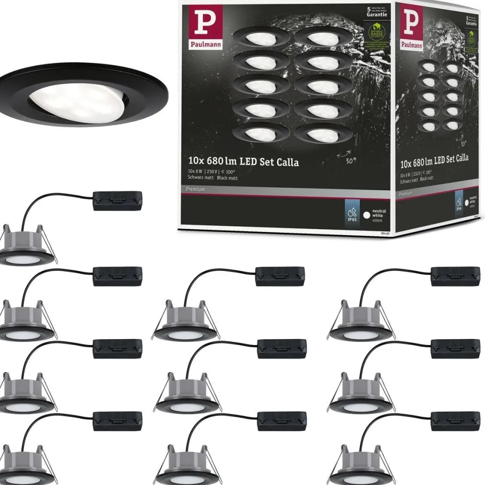 Upotettava LED-valaisin Paulmann Calla, 10kpl, IP65, Ø90mm, 6W, 500lm, 4000K, mattamusta
