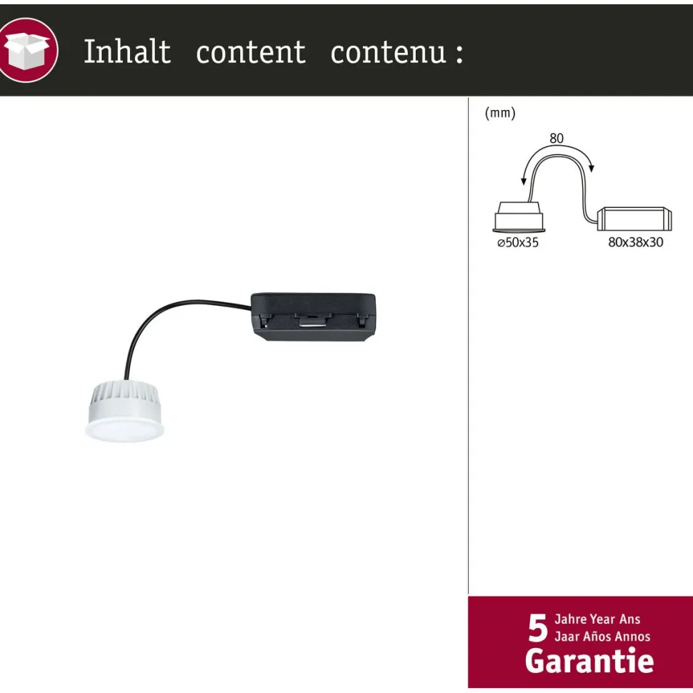 Upotettava LED-moduuli Paulmann Coin, 50mm, 6W, 530lm, 230V, himmennettävä, 2200-6500K, satiini