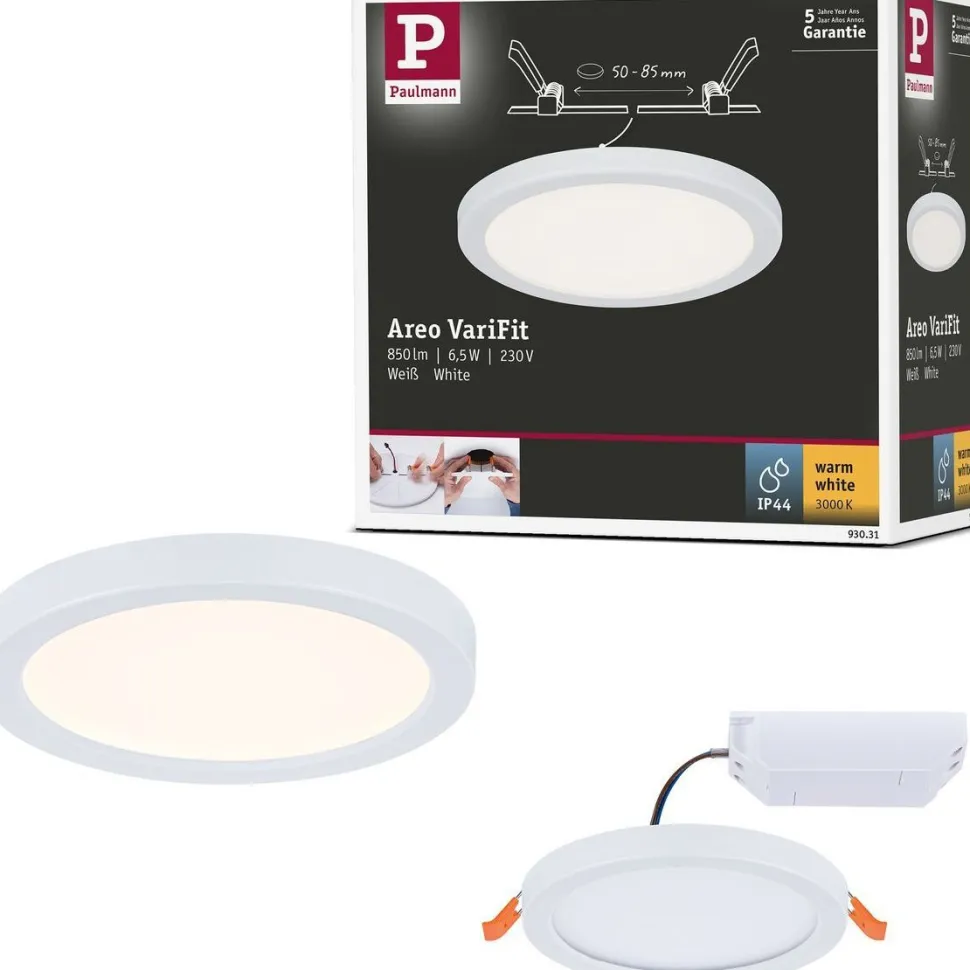 Upotettava LED-paneeli Paulmann VariFit Areo, IP44, Ø11.8cm, 6.5W, 4000K, valkoinen