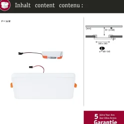 Upotettava LED-paneeli Paulmann VariFit Veluna Edge, IP44, 16x16cm, 12W, 3000K, valkoinen