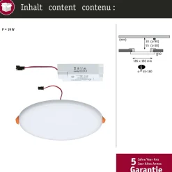 Upotettava LED-paneeli Paulmann Veluna, IP44, Ø18.5cm, 17W, 3000K, satiini