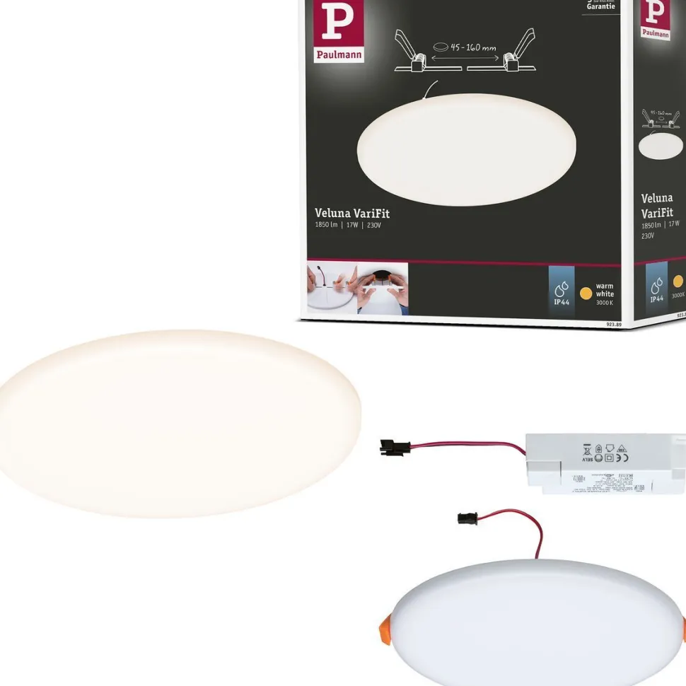 Upotettava LED-paneeli Paulmann Veluna, IP44, Ø18.5cm, 17W, 3000K, satiini