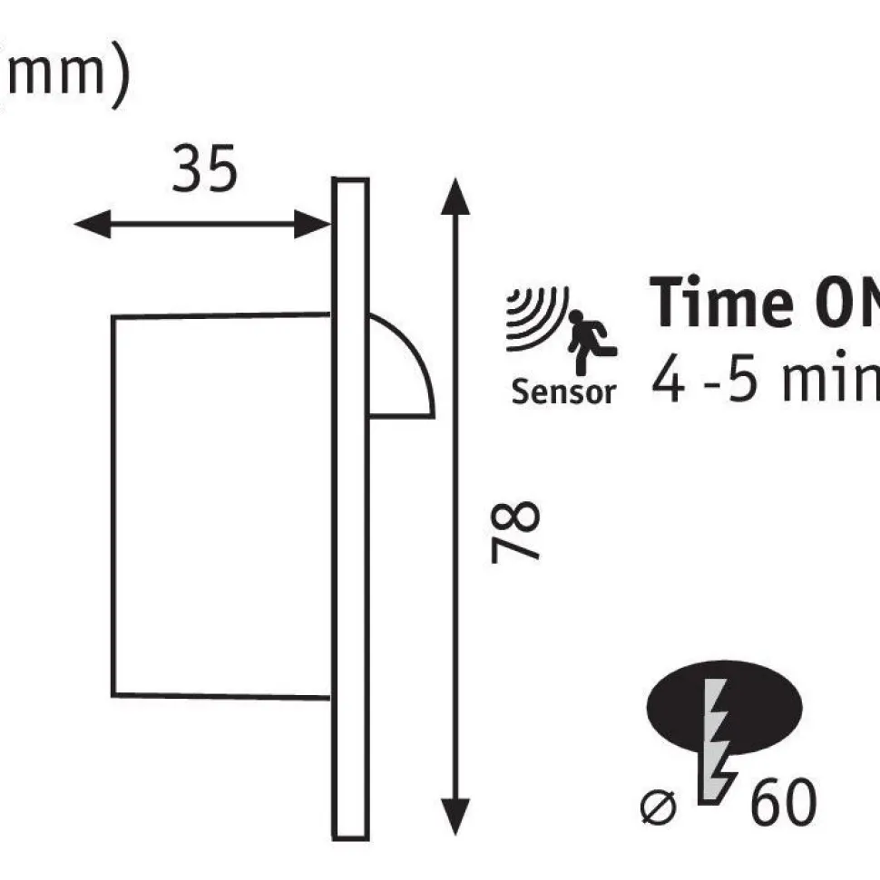 Upotettava LED-seinävalaisin liike- ja hämärätunnistimella Paulmann, Ø78mm, 2.7W, 65lm, 2700K, valkoinen
