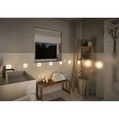 Upotettava LED-seinävalaisin Paulmann LumiTiles, IP44, 10x10cm, 2700K, himmennettävä, valkoinen
