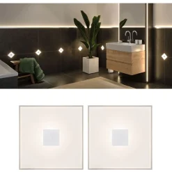 Upotettava LED-seinävalaisinsarja Paulmann LumiTiles, 2 valaisinta, IP44, 10x10cm, 2700K, himmennettävä, valkoinen
