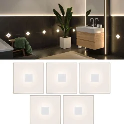 Upotettava LED-seinävalaisinsarja Paulmann LumiTiles, 5 valaisinta, IP44, 10x10cm, 2700K, himmennettävä, valkoinen