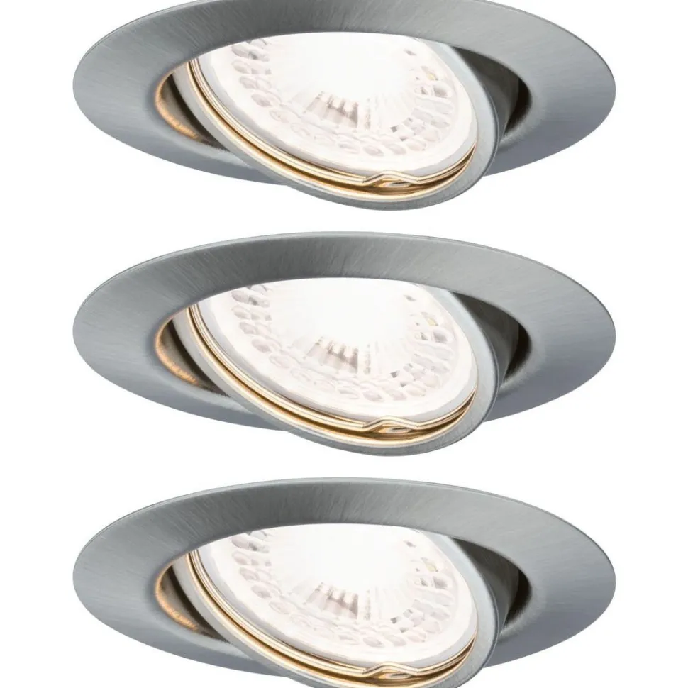 Upotettava LED-valaisin Paulmann Base Coin, 3kpl, Ø90mm, GU10, 5W, 350lm, 3000K, himmennettävä, harjattu rauta