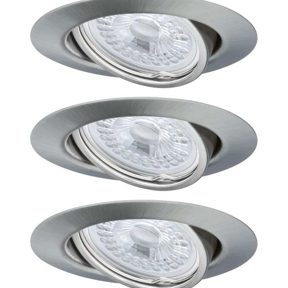 Upotettava LED-valaisin Paulmann Base Coin, 3kpl, Ø90mm, GU10, 5W, 350lm, 3000K, himmennettävä, harjattu rauta