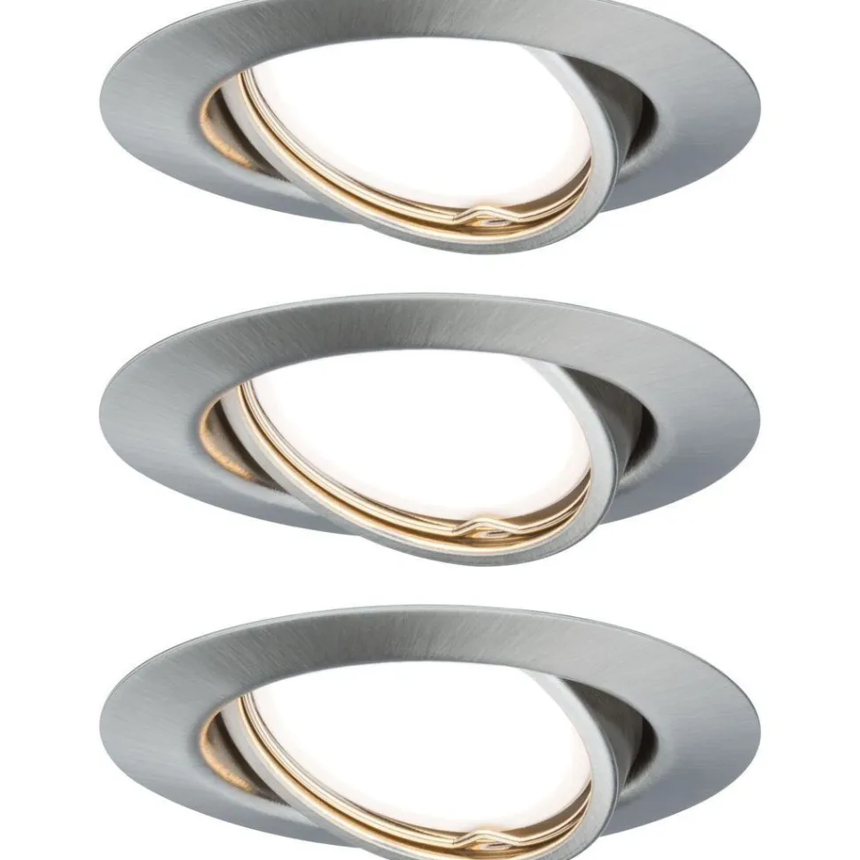 Upotettava LED-valaisin Paulmann Base Coin, 3kpl, Ø90mm, 5W, 370lm, 3000K, himmennettävä, harjattu rauta