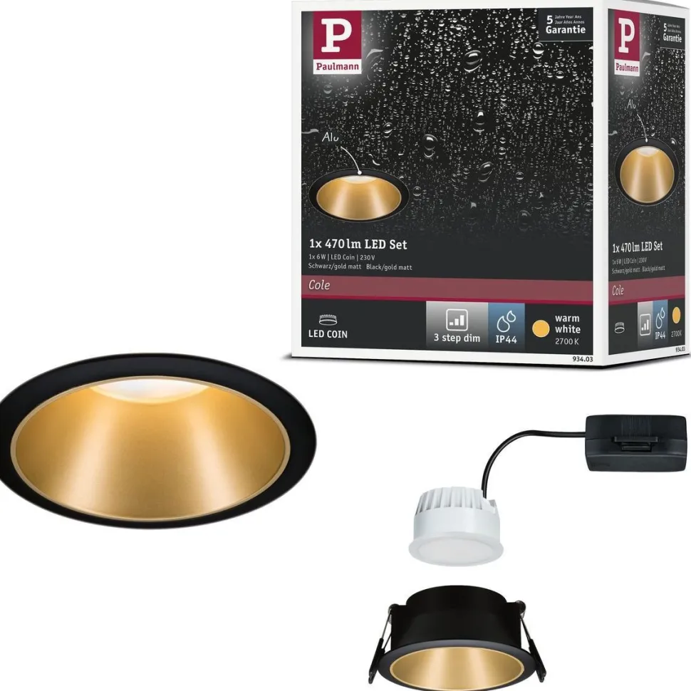 Upotettava LED-valaisin Paulmann Cole Coin, IP44, Ø88mm, 6W, 470lm, 2700K, himmennettävä, valkoinen/kulta