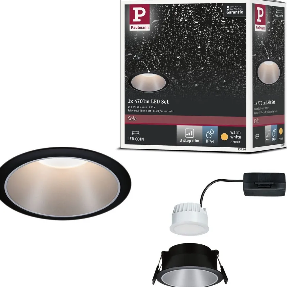 Upotettava LED-valaisin Paulmann Cole Coin, IP44, Ø88mm, 6W, 470lm, 2700K, himmennettävä, valkoinen/kulta
