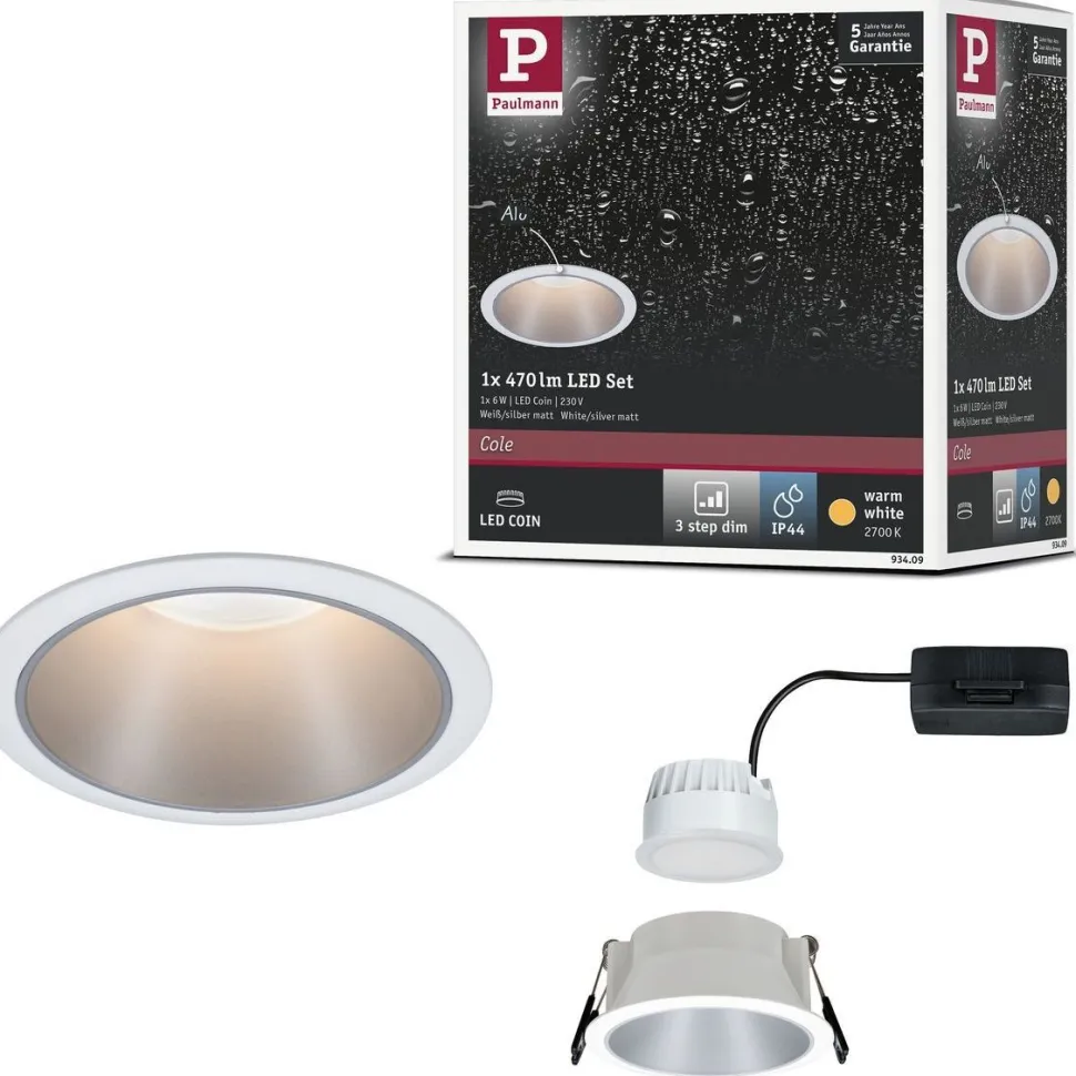 Upotettava LED-valaisin Paulmann Cole Coin, IP44, Ø88mm, 6W, 470lm, 2700K, himmennettävä, valkoinen/kulta