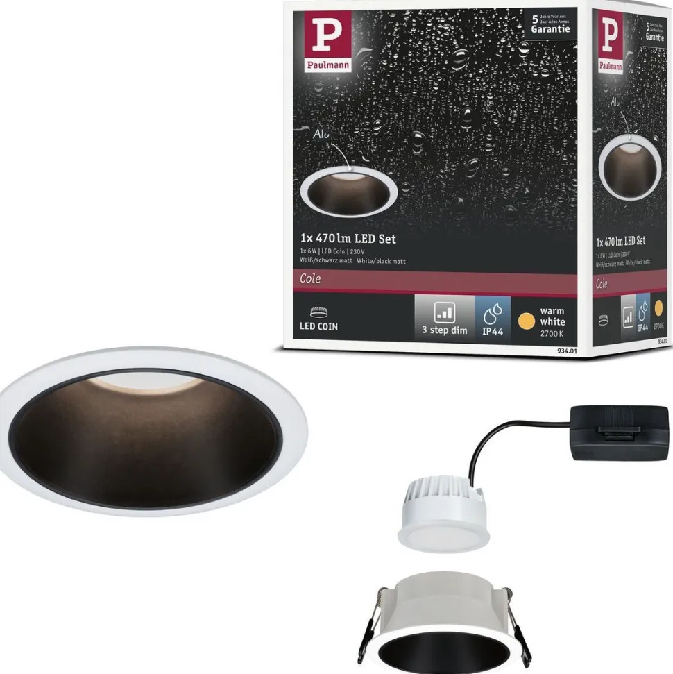 Upotettava LED-valaisin Paulmann Cole Coin, IP44, Ø88mm, 6W, 470lm, 2700K, himmennettävä, valkoinen/kulta