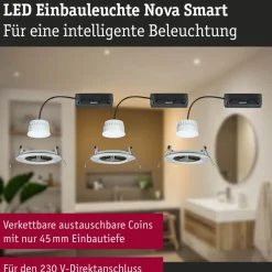 Upotettava LED-valaisin Paulmann Nova Coin, pyöreä, IP44, 78mm, 6W, 530lm, 230V, säädettävä värilämpötila, alumiini