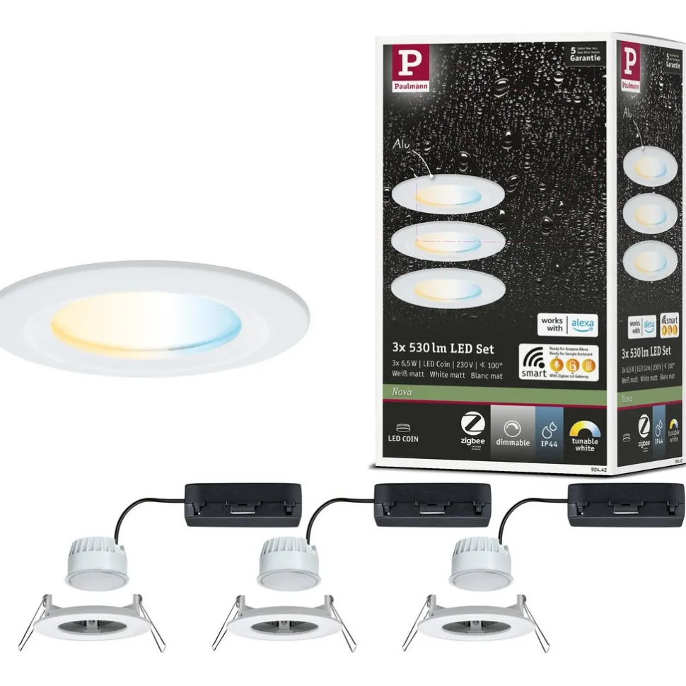 Upotettava LED-valaisin Paulmann Nova Coin, pyöreä, IP44, 78mm, 3x6W, 3x530lm, 230V, säädettävä värilämpötila