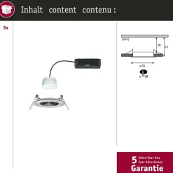 Upotettava LED-valaisin Paulmann Nova Coin, pyöreä, IP44, 78mm, 3x6W, 3x530lm, 230V, säädettävä värilämpötila