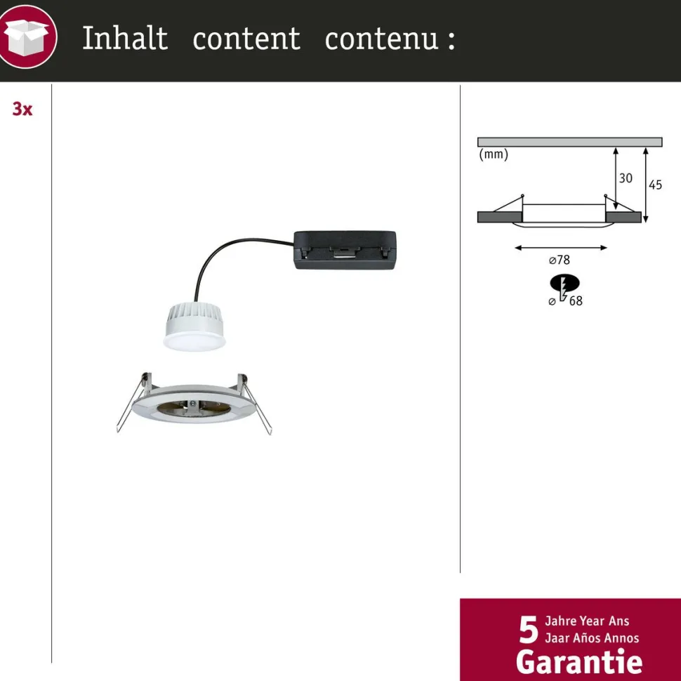 Upotettava LED-valaisin Paulmann Nova Coin, pyöreä, IP44, 78mm, 3x6W, 3x530lm, 230V, säädettävä värilämpötila