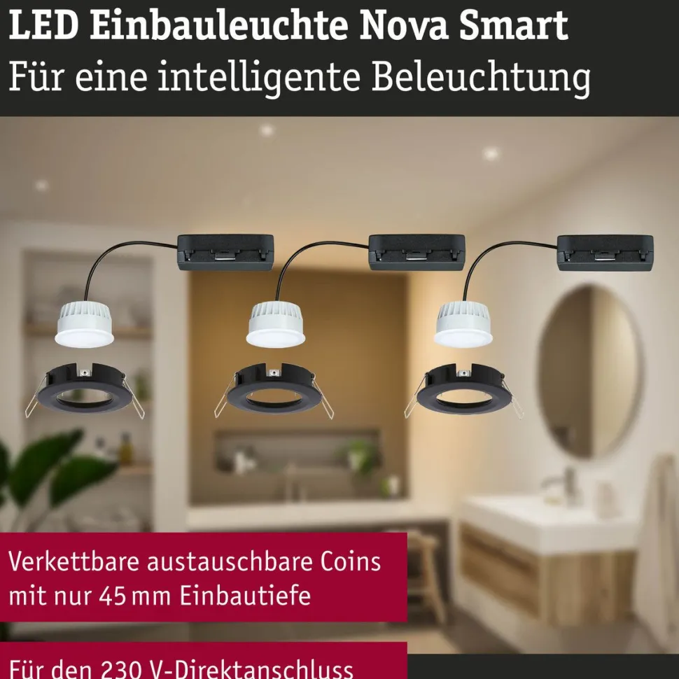 Upotettava LED-valaisin Paulmann Nova Coin, pyöreä, IP44, 78mm, 3x6W, 3x530lm, 230V, säädettävä värilämpötila