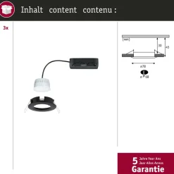 Upotettava LED-valaisin Paulmann Nova Coin, pyöreä, IP44, 78mm, 3x6W, 3x530lm, 230V, säädettävä värilämpötila