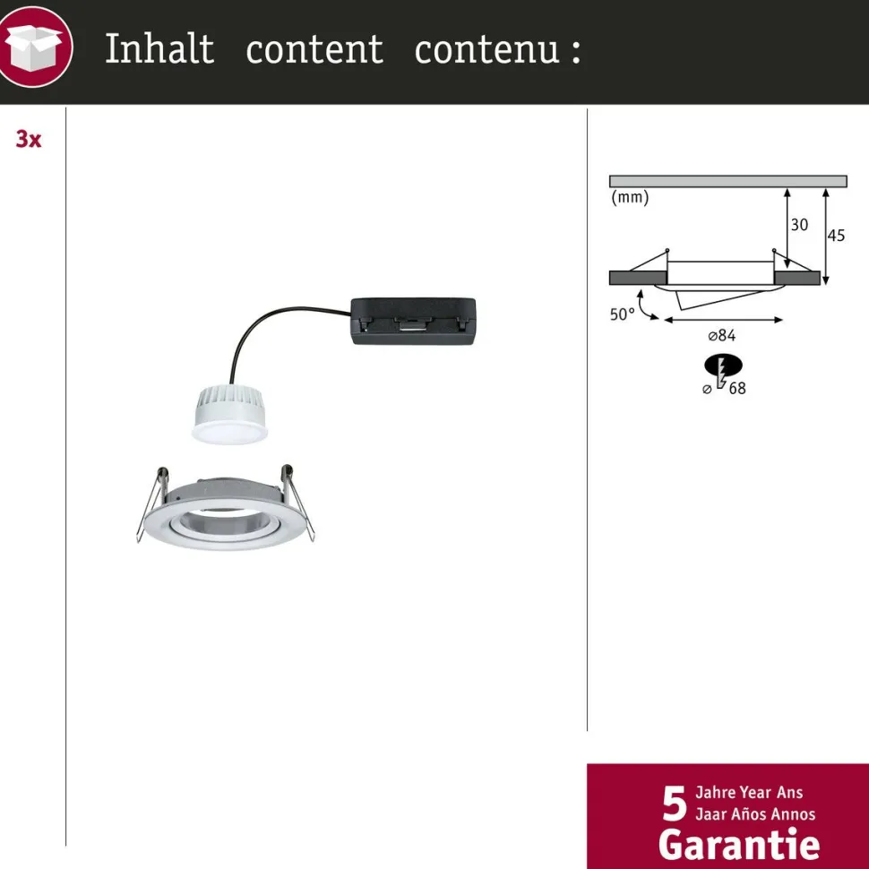Upotettava LED-valaisin Paulmann Nova Coin, pyöreä, 84mm, 50°, RGBW+, 3x6W, 3x500lm, 230V