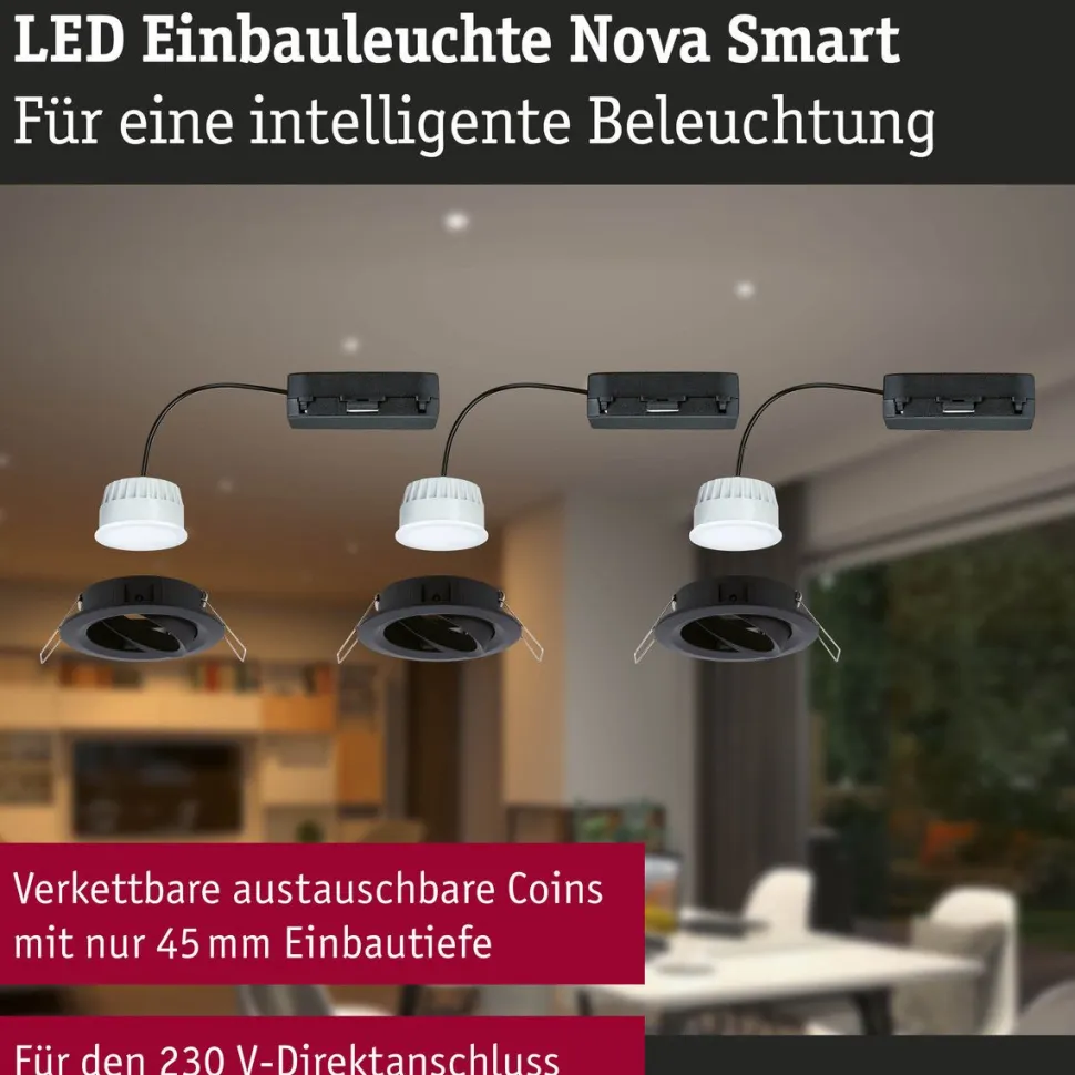 Upotettava LED-valaisin Paulmann Nova Coin, pyöreä, 84mm, 50°, RGBW+, 3x6W, 3x500lm, 230V