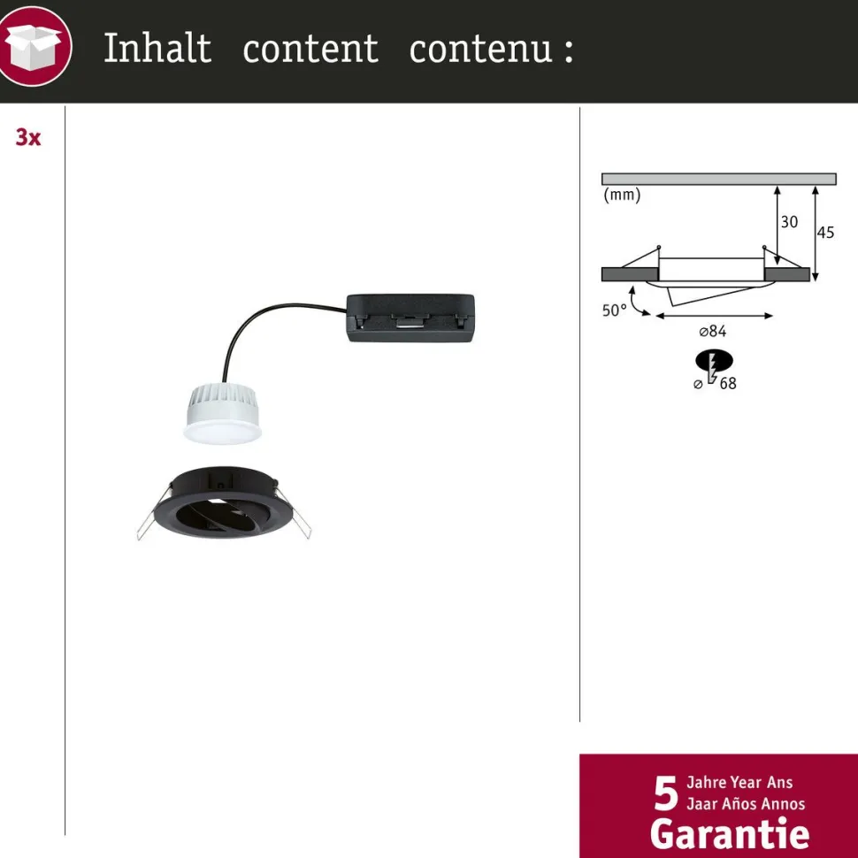 Upotettava LED-valaisin Paulmann Nova Coin, pyöreä, 84mm, 50°, RGBW+, 3x6W, 3x500lm, 230V