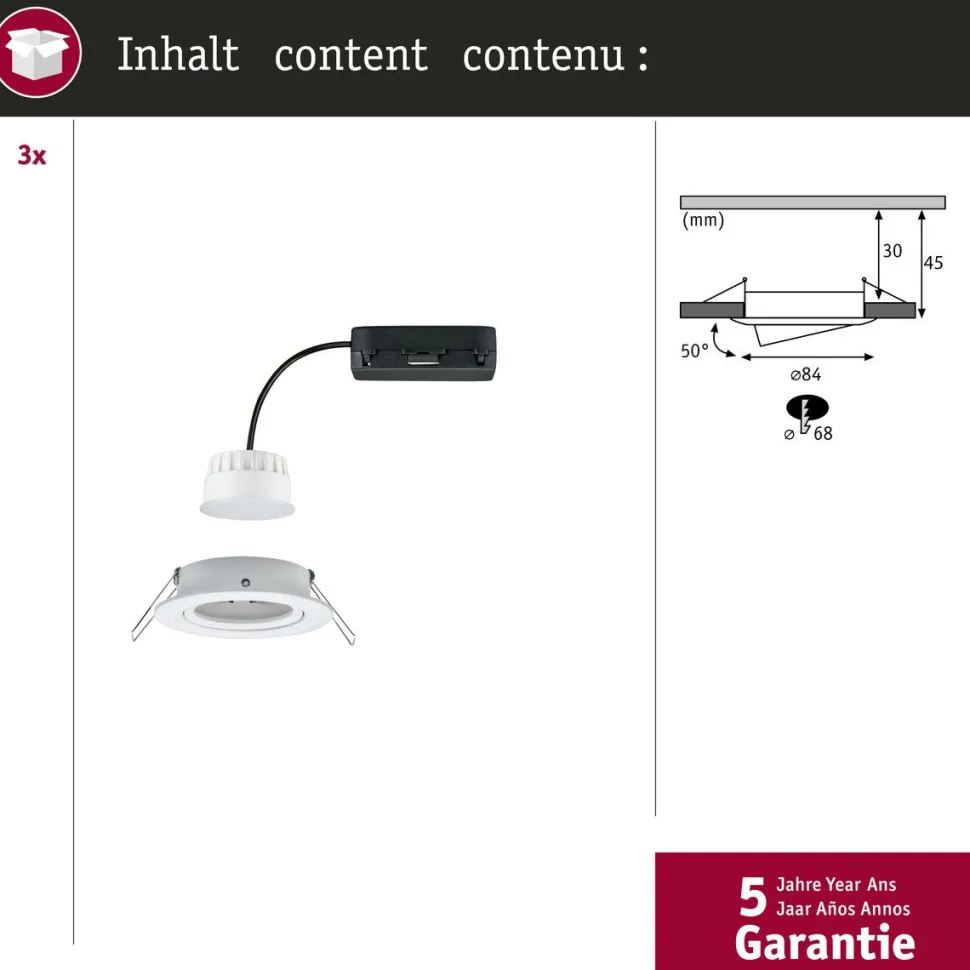 Upotettava LED-valaisin Paulmann Nova Coin, pyöreä, 84mm, 50°, RGBW+, 3x6W, 3x500lm, 230V