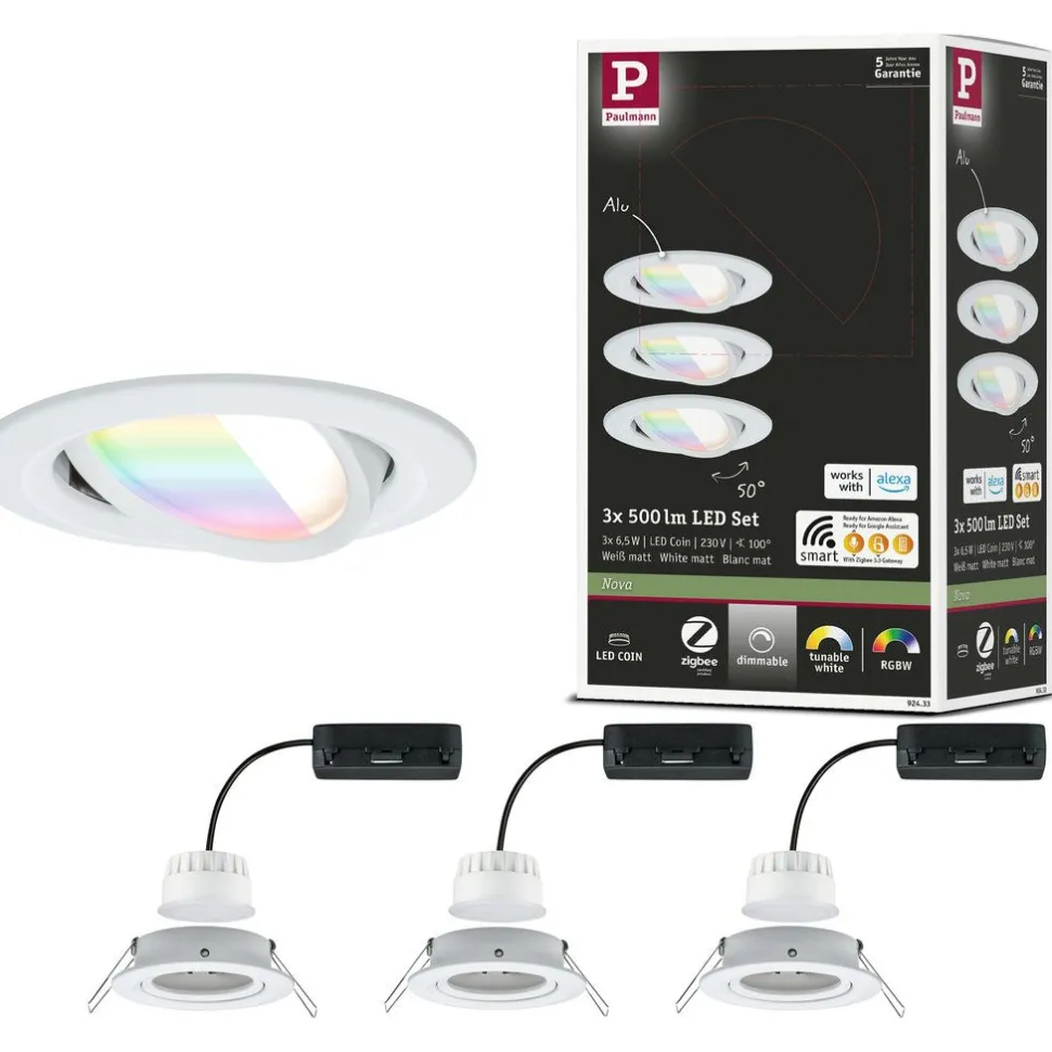 Upotettava LED-valaisin Paulmann Nova Coin, pyöreä, 84mm, 50°, RGBW+, 3x6W, 3x500lm, 230V