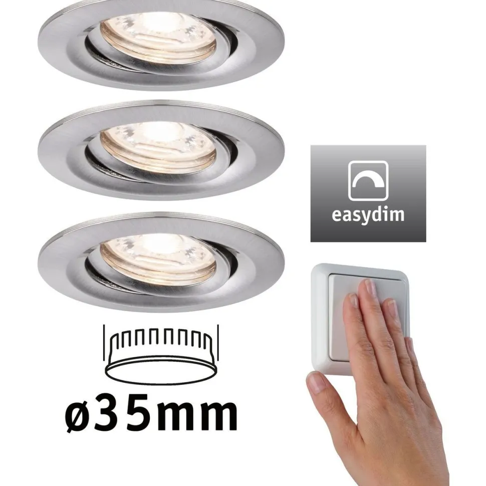 Upotettava LED-valaisin Paulmann Nova Mini Plus Coin, 3kpl, Ø66mm, 300lm, 2700K, himmennettävä, harjattu rauta