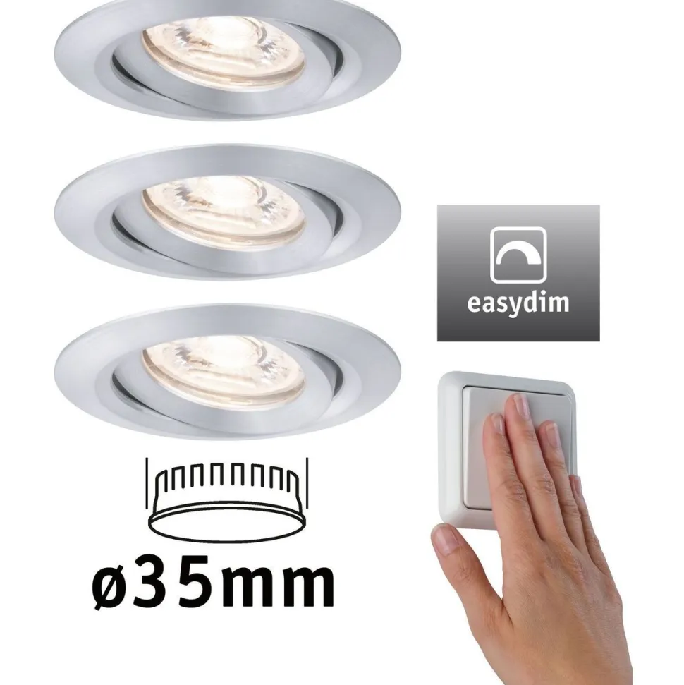 Upotettava LED-valaisin Paulmann Nova Mini Plus Coin, 3kpl, Ø66mm, 300lm, 2700K, himmennettävä, harjattu rauta