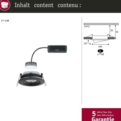 Upotettava LED-valaisin Paulmann Nova Plus Coin, IP65, Ø93mm, 6W, 470lm, himmennettävä, 2700K, mattamusta