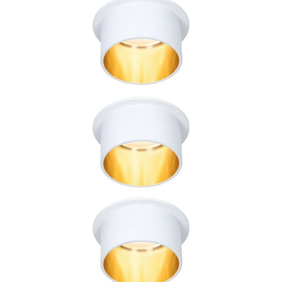 Upotettava LED-valaisinsarja Paulmann, Gil Coin, 3 valaisinta, IP44, Ø68mm, 3x6W, 3x470lm, 2700K, himmennettävä, valkoinen/kulta