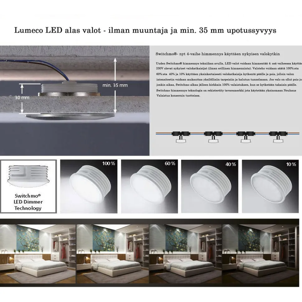 Upotettava valaisin Paul Neuhaus Lumeco LED 5,5W 230V 3000K 350lm IP44 Ø 83mm kromi