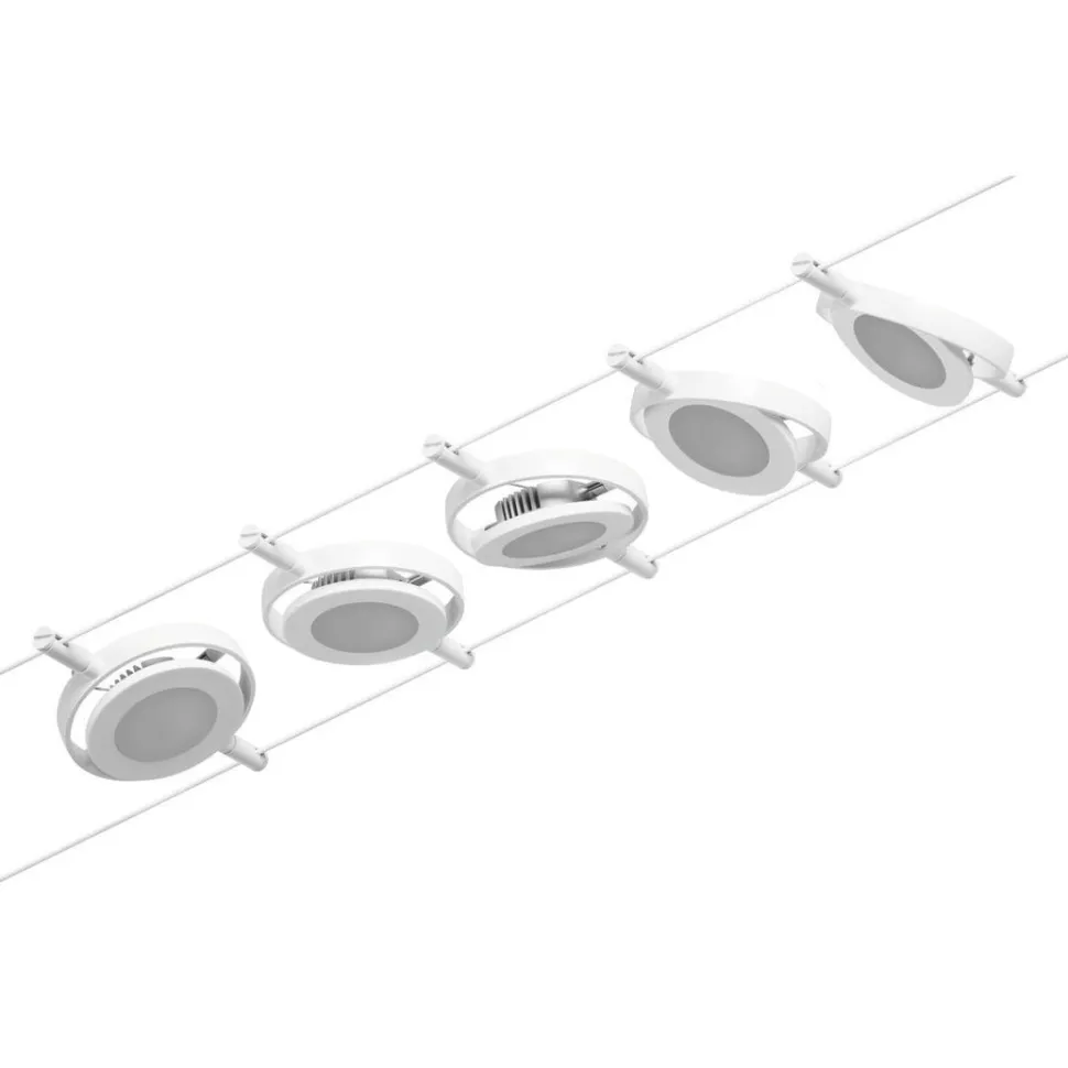Vaijerivalaisinsetti Paulmann CorDuo RoundMac Basic, 3000K, 230/12V, 5 valaisinta, valkoinen/kromi