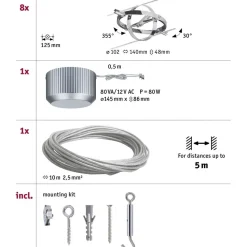 Vaijerivalaisinsetti Paulmann Cardan GU5.3 8 valaisinta + muuntaja + vaijeri kromi