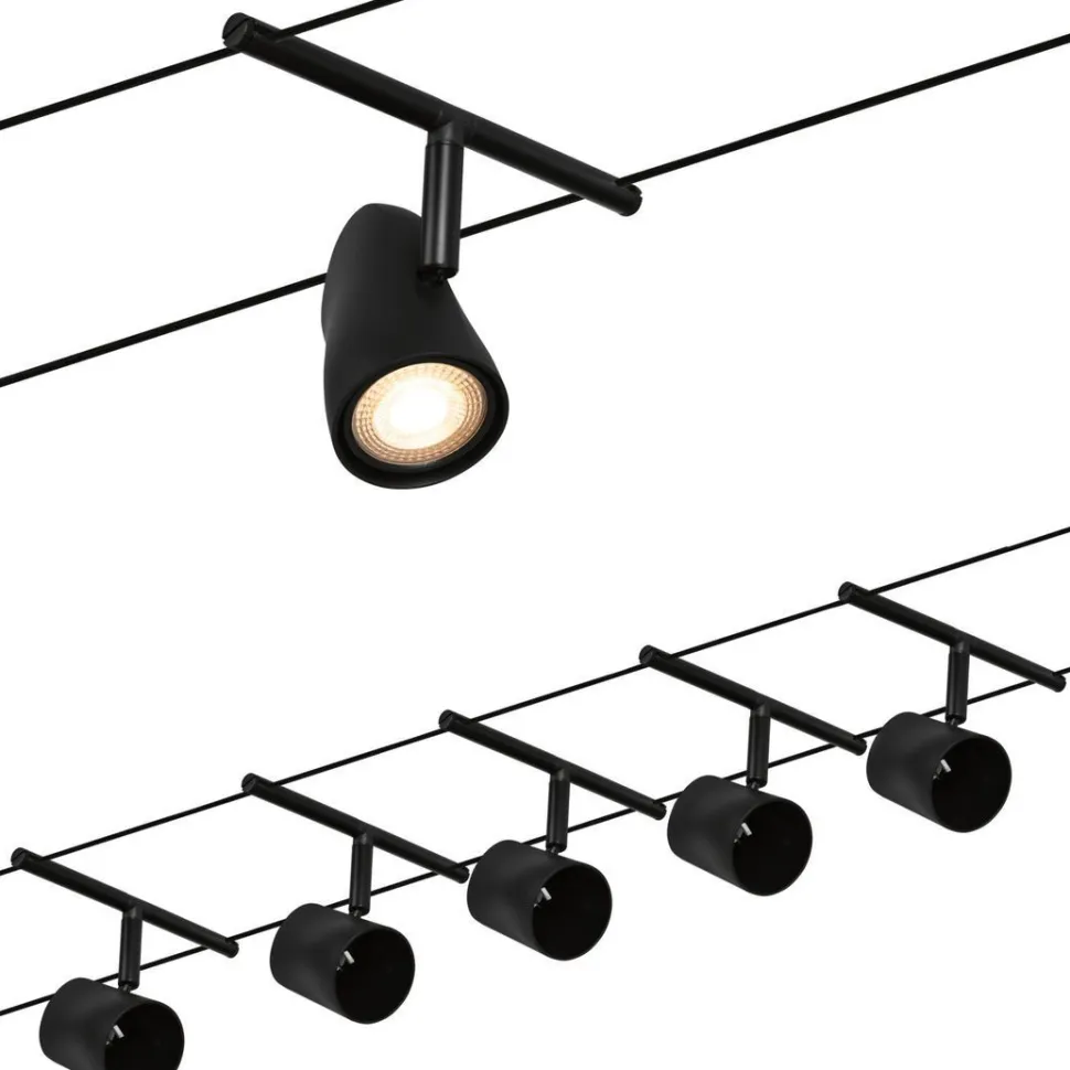 Vaijerivalaisinsetti Paulmann CorDuo Cup, GU5.3, 230/12V, 5-osainen, mattamusta/kromi